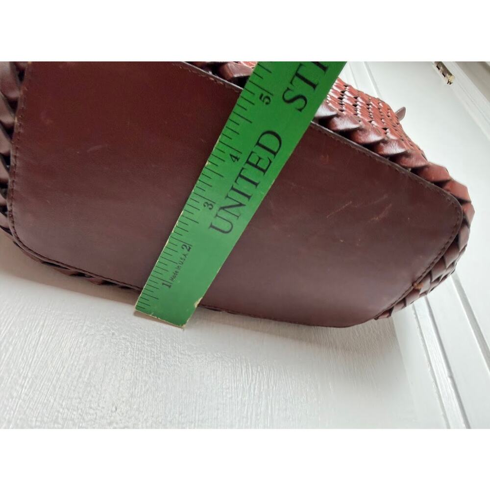 Vintage FOSSIL Brown Woven Leather Tote Handbag Basket Weave Shoulder Bag - Picture 12 of 13